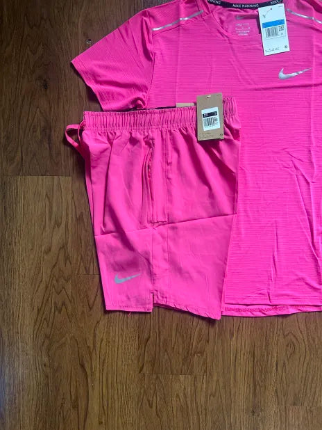 NIKE MILER T-SHIRT & MILER SHORT SET - HOT PINK