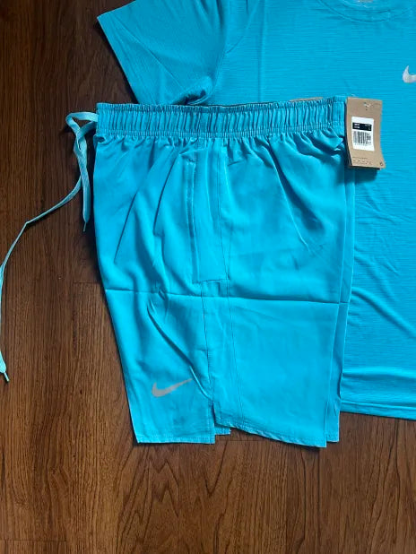 NIKE MILER T-SHIRT & MILER SHORT SET - CYAN