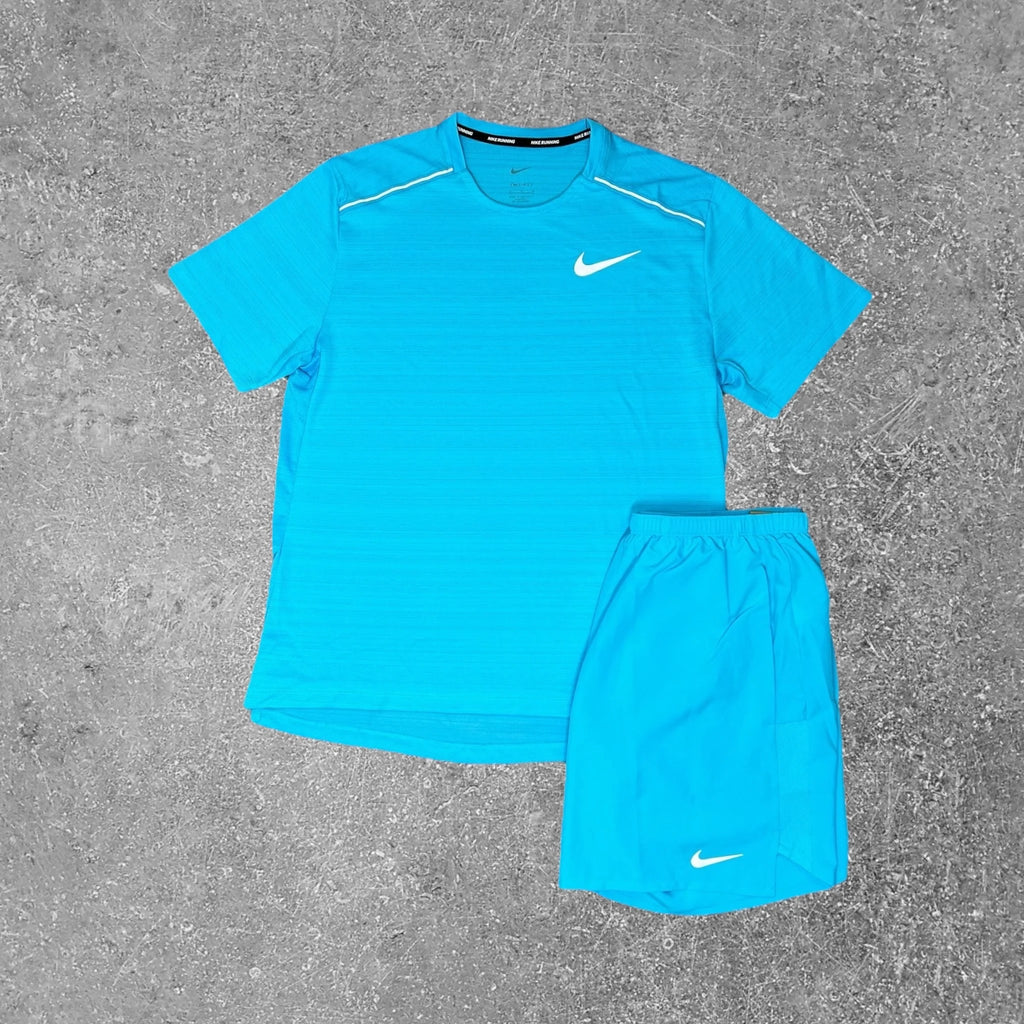 NIKE MILER T-SHIRT & MILER SHORT SET - CYAN